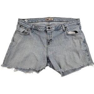 Vintage LEI Sophia Low Hugger Denim Shorts 18 Frayed Cutoff Made in Mexico Y2K